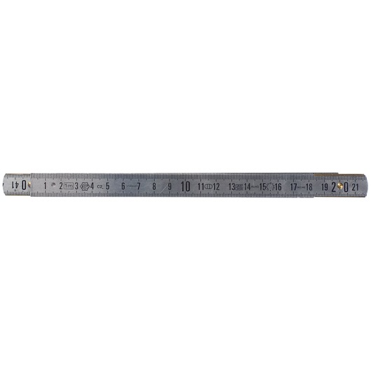 Metal ruler showing centimeter and millimeter markings, suitable for precise measurement tasks.