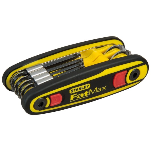 STANLEY 0-97-553 multi hex key set, black and yellow, side angle on white background.
