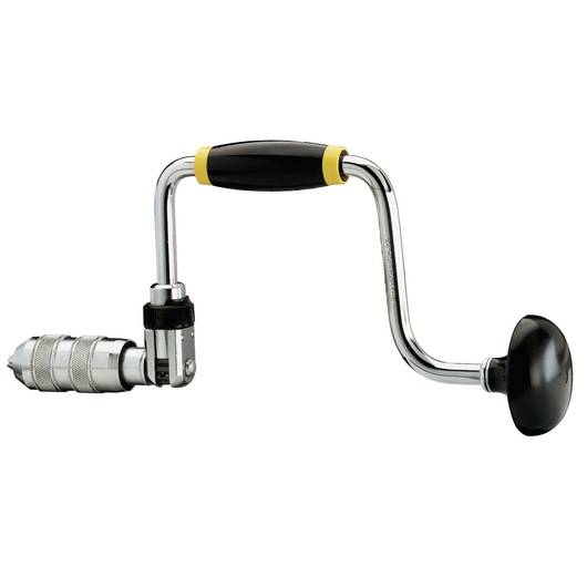 Hand-operated metal brace drill with ergonomic handle for woodworking or DIY tasks, shown against a white background.