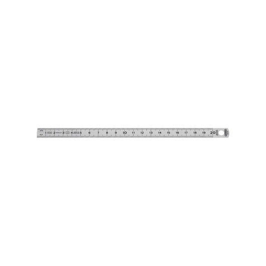 Stanley metal ruler with centimeter scale, 20 cm length, used for precise measuring in photography and other tasks.