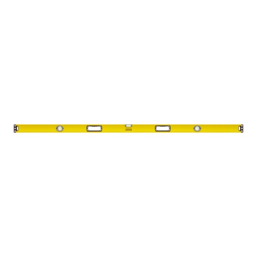 STANLEY 1-43-572 yellow box beam spirit level, three vials, front view, photography product image.
