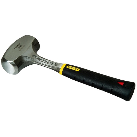 Stanley Antivibe hammer with black handle and steel head, designed for reducing vibration during use.