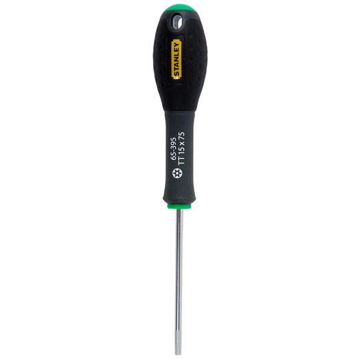 STANLEY 1-65-395 Torx screwdriver with black and green handle, straight-on view, plain white background.