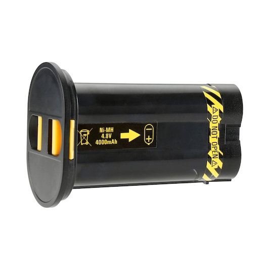 Stanley Ni-MH 4.8V 4000mAh rechargeable battery with warning label and yellow accents.