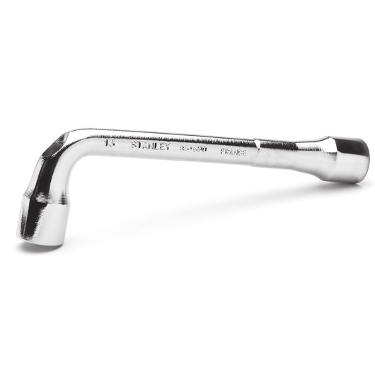 Stanley chrome-plated L-shaped socket wrench for tightening or loosening bolts and nuts.
