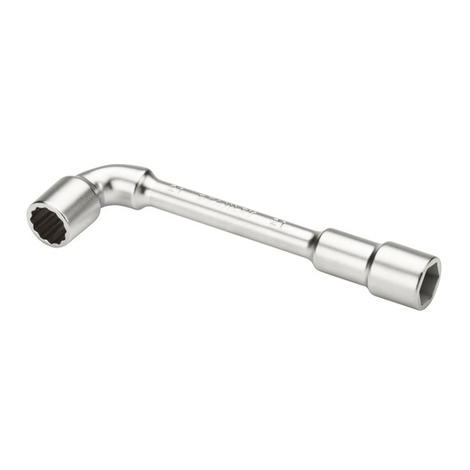 STANLEY 2-86-698 chrome finish L-shaped socket wrench, product photography on white background.