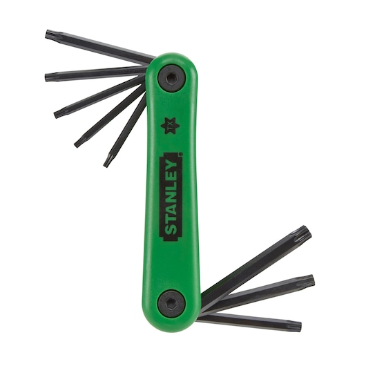 STANLEY 4-69-263 green folding Torx key set, shown open, photographed on white background.