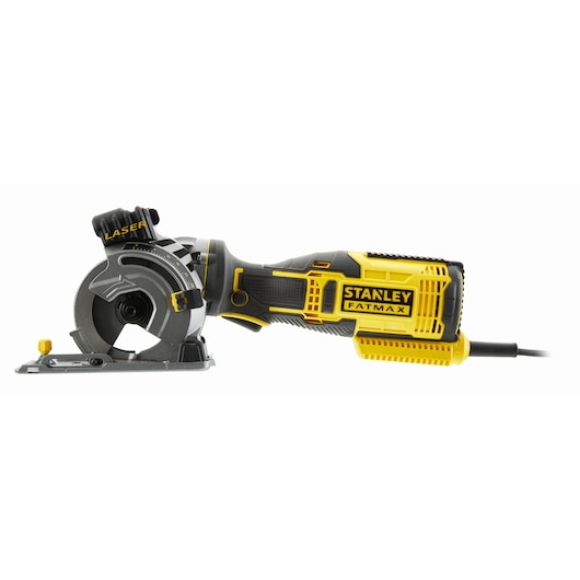 Stanley FatMax handheld electric circular saw with laser guide and black-yellow body.