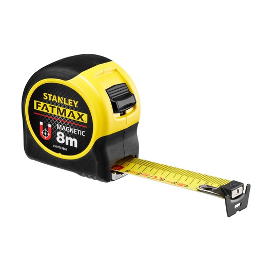 STANLEY FMHT0-33868 FATMAX magnetic tape measure, 8m, front angled view on white background.