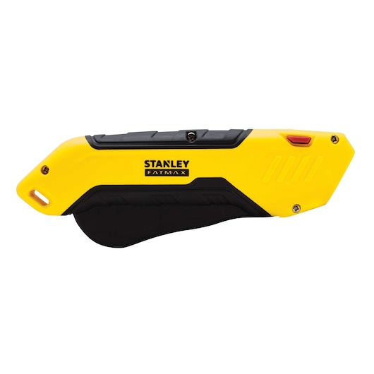 STANLEY FMHT10369-0 utility knife, yellow and black, left side angle on white background.