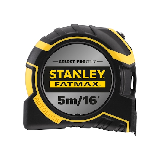 Stanley FatMax Select Pro tape measure with autolock, 5 meters or 16 feet, black and yellow casing.