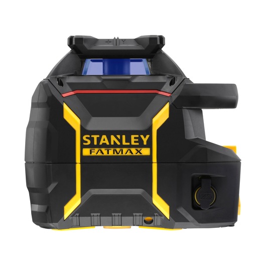 Stanley FatMax laser level device with black and yellow rugged design, front view.