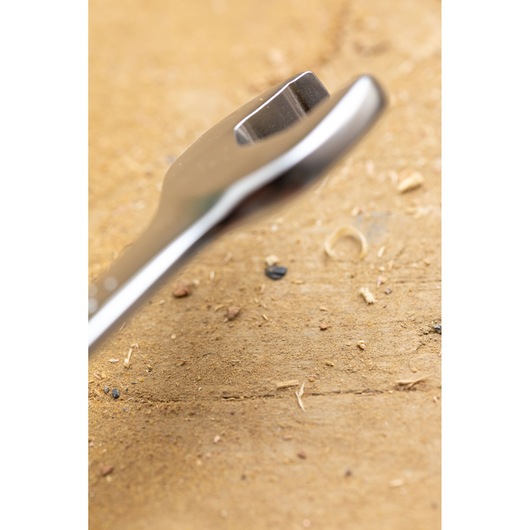 STANLEY FMMT13086-0 combination wrench close-up on a wooden surface, metallic finish, tool category.