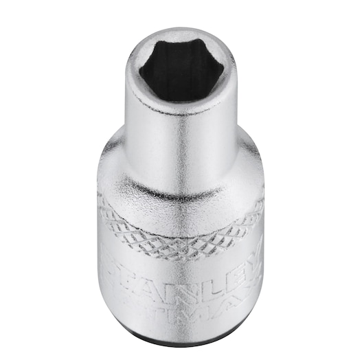 STANLEY FMMT17187-0 chrome socket, close-up front angle, photography of hand tool accessory.