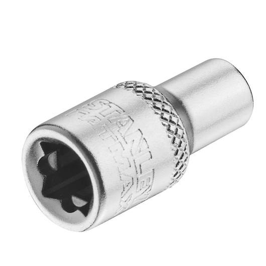 STANLEY FMMT17187-0 chrome finish socket with knurled grip, product photography on white background.