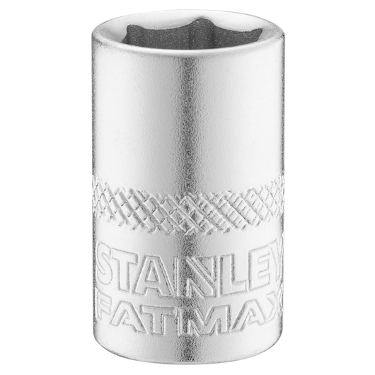 STANLEY FMMT17195-0 chrome socket tool with knurled grip, front angle, white background.