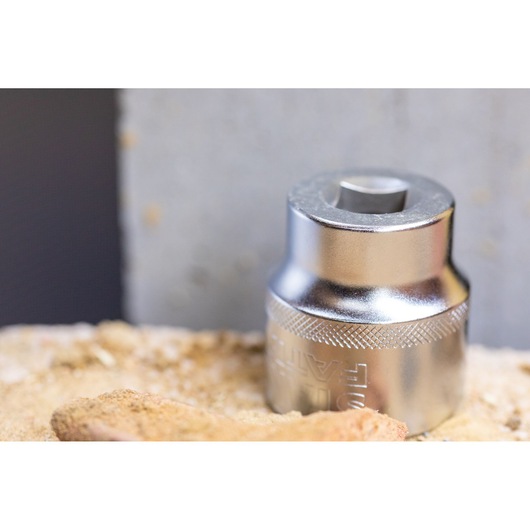 STANLEY FMMT17218-0 chrome socket photography, close-up with textured knurling.