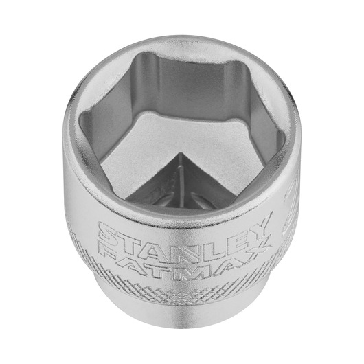 STANLEY FMMT17222-0 socket, chrome finish, top angle on white background, tool with knurled grip.