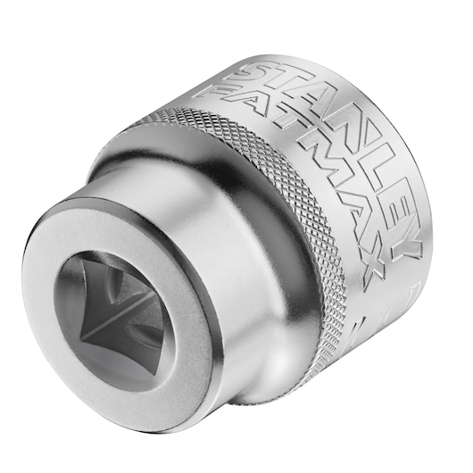 STANLEY FMMT17246-0 chrome socket, knurled grip, photography on white background.