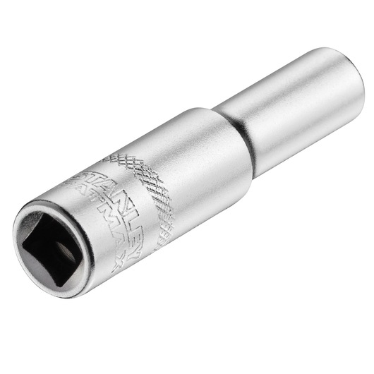 STANLEY FMMT17300-0 silver socket tool on white background, angled view, knurled grip, engraved logo.
