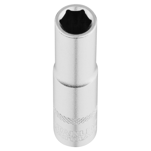 Photo of STANLEY FMMT17337-0 chrome deep socket, tool category, top view on white background.