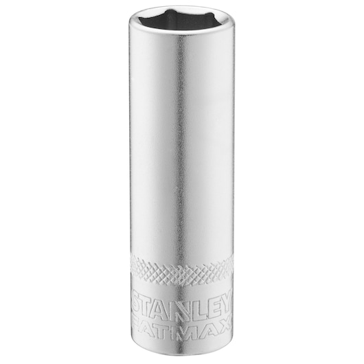 STANLEY FMMT17963-0 chrome deep socket, photographed upright on white background.
