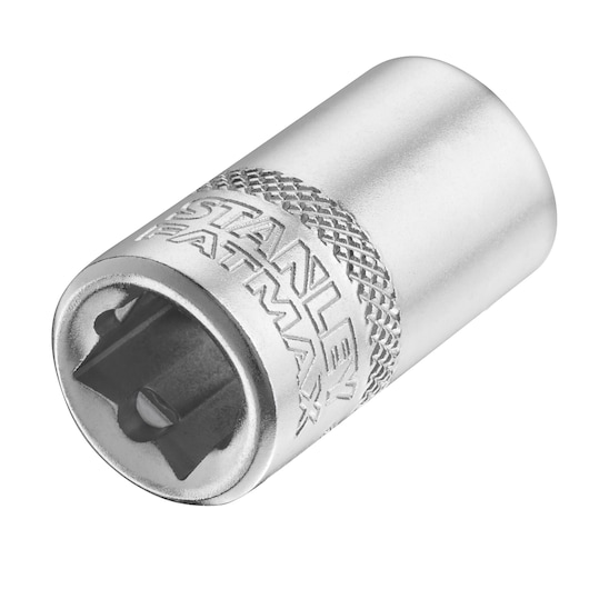 STANLEY socket, SKU FMMT18007-0, chrome finish, photo at angle on white background, compact hand tool.