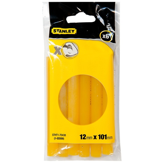 Stanley STHT1-70438 pack of 6 yellow glue sticks, 12mm x 101mm, for hot glue guns.