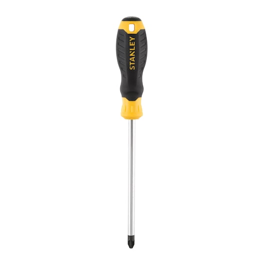 STANLEY STHT16164-0 Phillips screwdriver with black and yellow handle, straight-on view on white background.