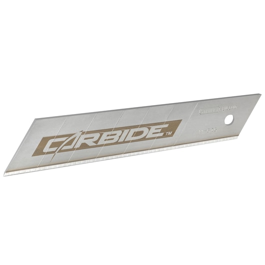 STANLEY STHT3-11825 utility knife blade, silver color, side angle, carbide logo visible.