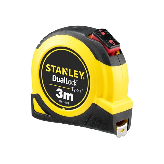 STANLEY STHT36802-0 DualLock Tylon 3m tape measure, yellow and black, front angled view.