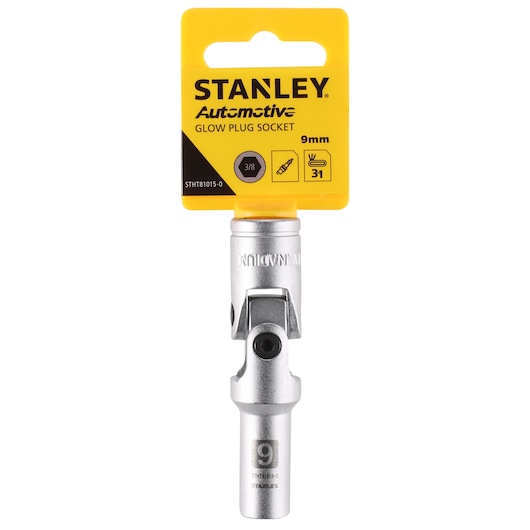 STANLEY STHT81015-0 glow plug socket, 9mm, automotive, silver, front angle on white background.