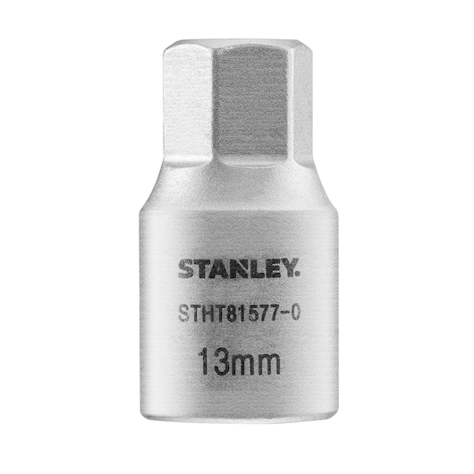 STANLEY STHT81577-0 13mm hex bit socket, silver, front view on white background.