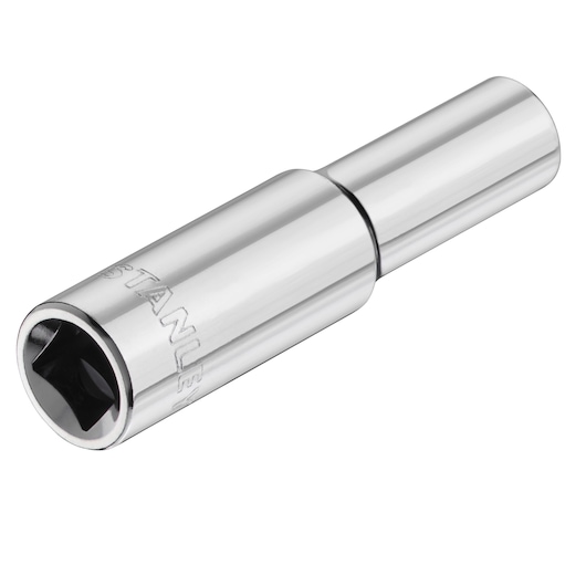 STANLEY STMT86094-0 chrome socket extension, straight angle, tool accessory on white background.