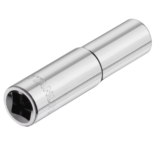 STANLEY STMT86095-0 chrome socket, elongated, hex opening, product angle on white background