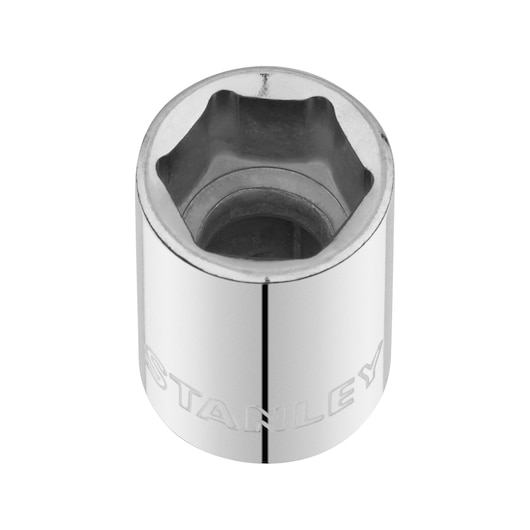 STANLEY STMT86308-0 chrome socket tool top view on white background.