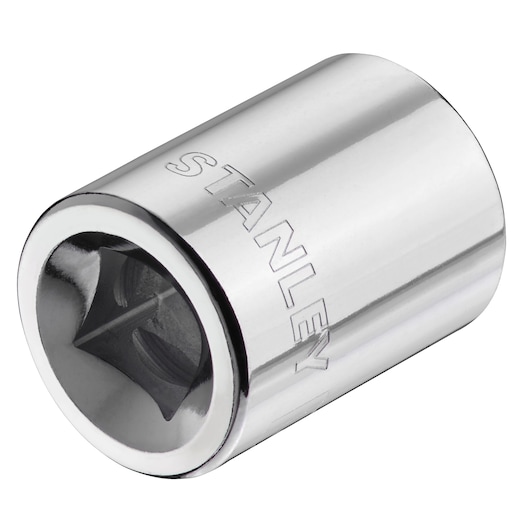 STANLEY STMT86311-0 chrome socket, side angle, polished finish, tool accessory on white background.