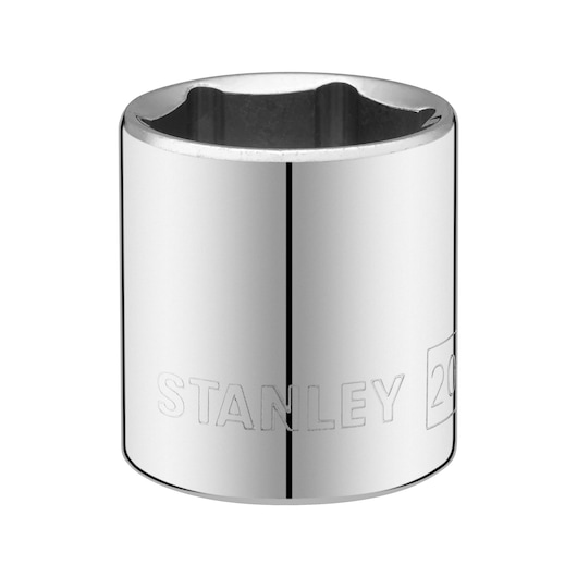 STANLEY STMT86315-0 chrome socket, 6-point design, front angle on white background.