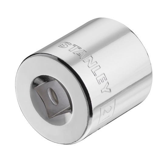 Photo of STANLEY STMT86316-0 chrome socket, angled front on white background.