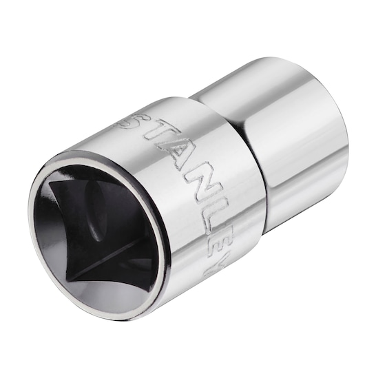 Stanley STMT86513-0 chrome socket, photography of product angled on white background.