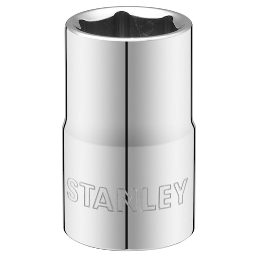 STANLEY STMT88738-0 chrome socket tool, cylindrical design, front angle, white background.