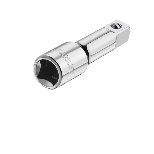 STANLEY STMT88930-0 chrome socket adapter, side angle, photography on white background.