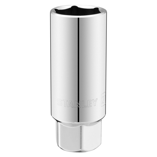 Photo of STANLEY STMT88942-0 chrome deep socket tool, front angle on white background.
