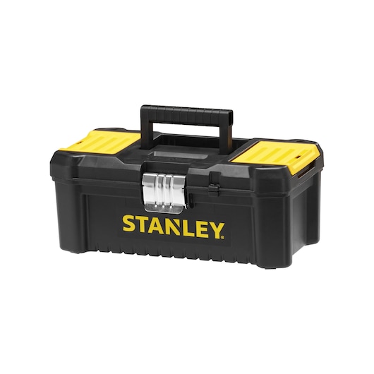STANLEY STST1-75515 toolbox, black and yellow, front angle on white background, with metal latch.