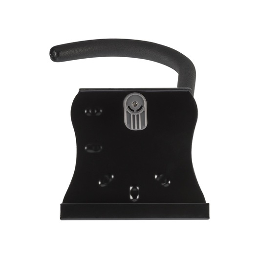 Photo of STANLEY STST82616-1 black wall-mounted hose holder, front angle on white background.