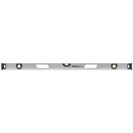 STANLEY XTHT1-42135 spirit level, silver finish, three vials, straight-on angle, photo of hand tool.