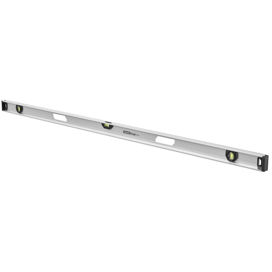 STANLEY XTHT1-42140 aluminum spirit level with three vials and ergonomic handles, side angle, white background.