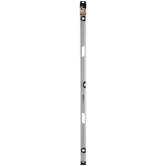 STANLEY XTHT1-42140 aluminium spirit level front view, silver body with three vials and ergonomic handles.
